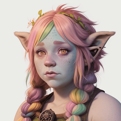 AI generated: Firbolg, female, pastel colors, druid, hyper realism, high Detail, freckles, dungeons and dragons, c...