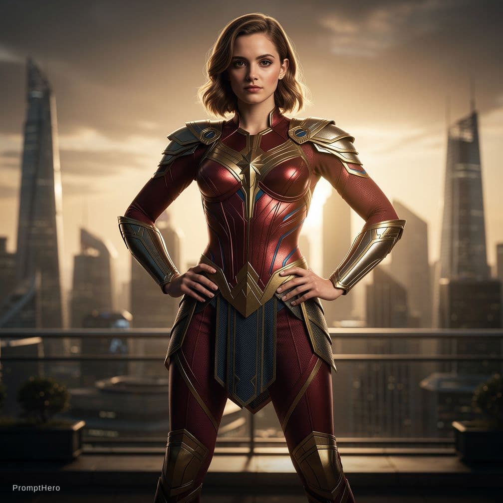 AI generated: Emma watson is a wonder woman strong and sensual body suit