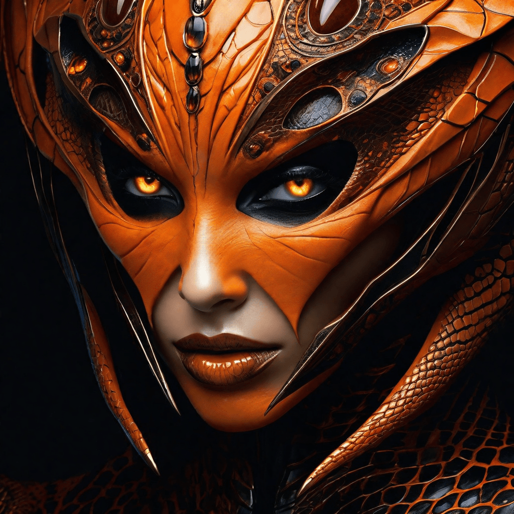 AI generated: A close up portrait (((imaginary alien humanoid female beautiful being))) that embodies the essence ...