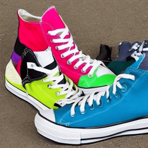 AI generated: 5 modelos diferentes de calzados estilos converse, uno de color rojo, otro de color blanco, otro de ...