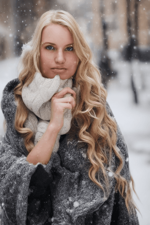 AI generated: professional portrait photograph of a gorgeous Norwegian girl in winter clothing with long wavy blon...