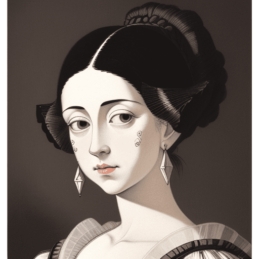 AI generated:  pen painting, portrait of a woman, delicate ink lines, meticulous precision, in the style of the 17...