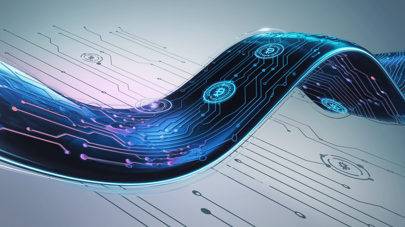 AI generated: A futuristic, fluid, and dynamic representation of a fintech automation platform using blockchain te...