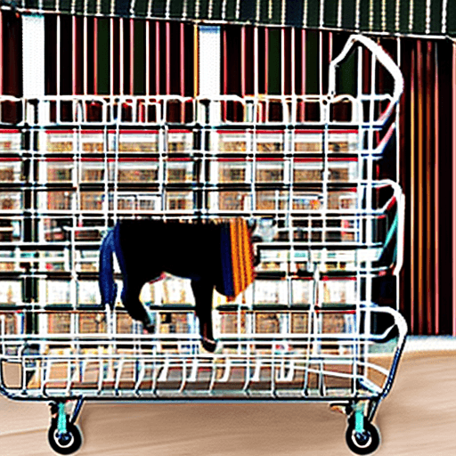 AI generated: artistic horse inside a supermarket cart. use your imagination in order to fit the horse inse the ca...