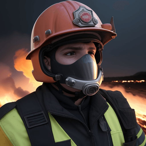 AI generated: En la imagen, visualiza a un valiente bombero vestido con un traje resistente al fuego y un casco pr...