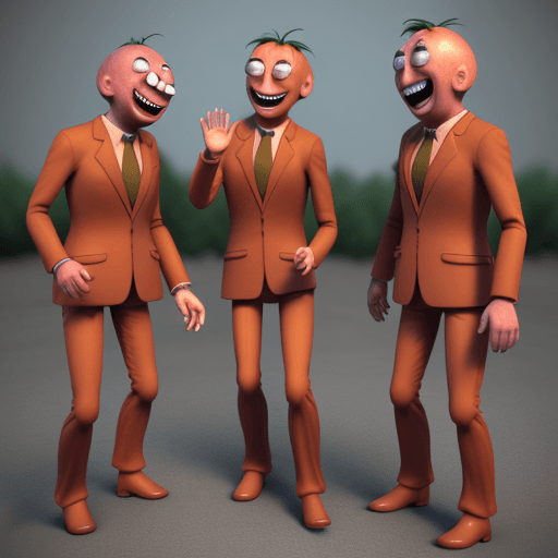 AI generated: Hyper realistic 3d render of 1 tomatomans talking and laughing, funny , suit