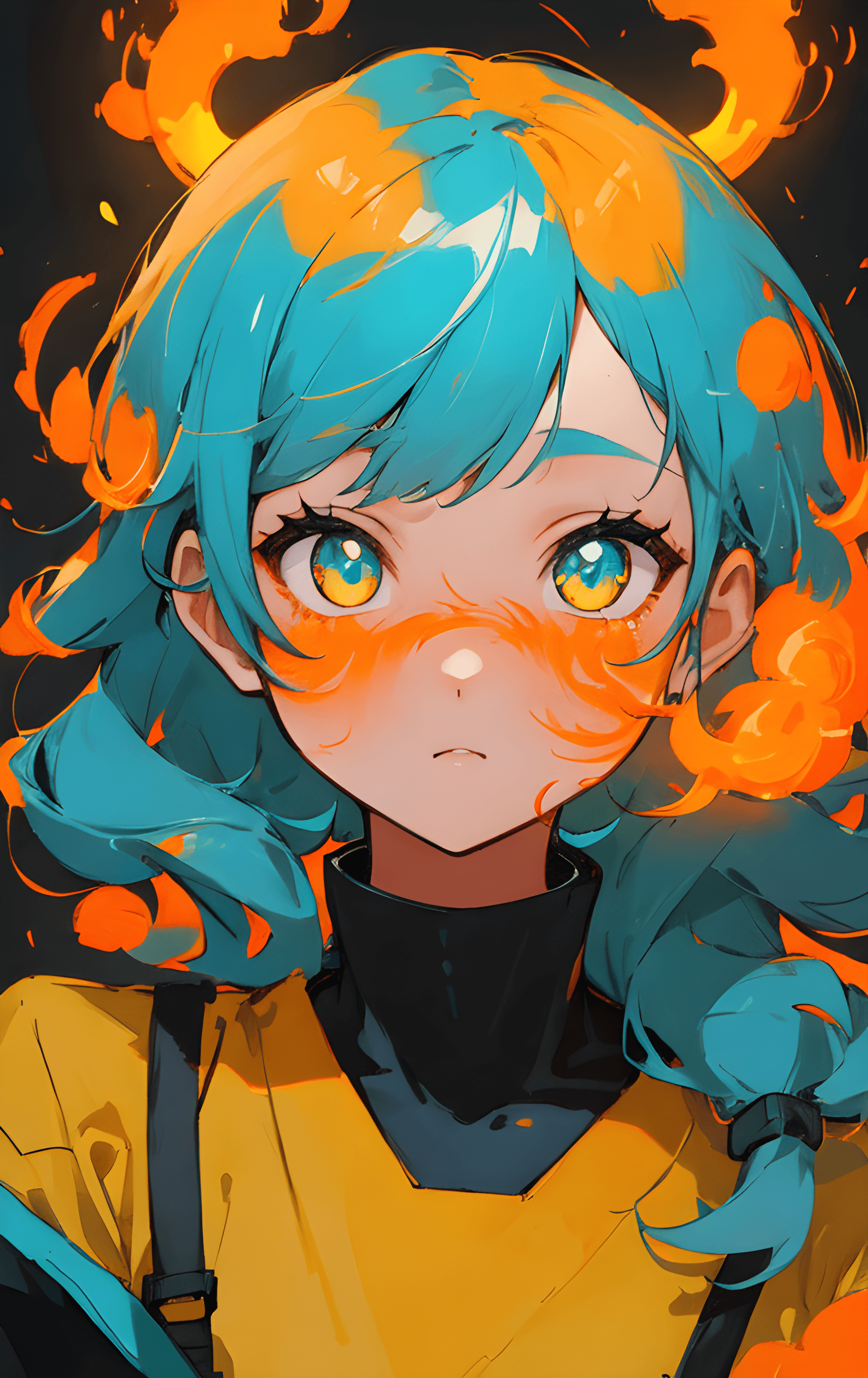 AI generated: a girl in a yellow shirt, cyberpunk art, inspired by Hikari Shimoda, tumblr, all face covered with a...