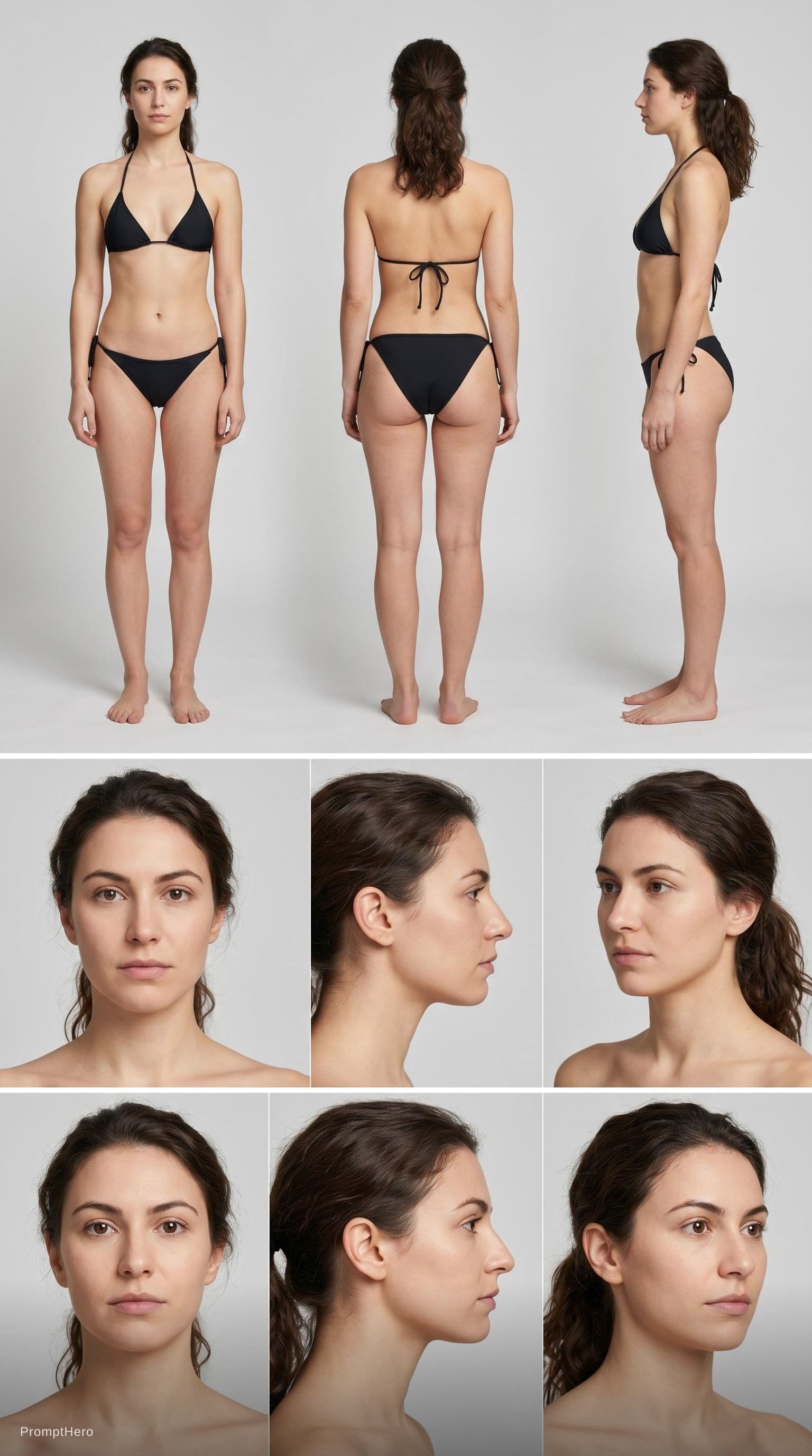 AI generated: Skin must be clean and flawless: no tattoos, no scars, no marks, no blemishes.
Wearing a minimal bik...