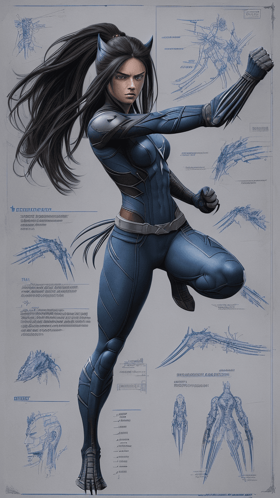 AI generated: Detailed blueprints with detailed visible notes, multicoloured digital Marvel Entertainment blueprin...