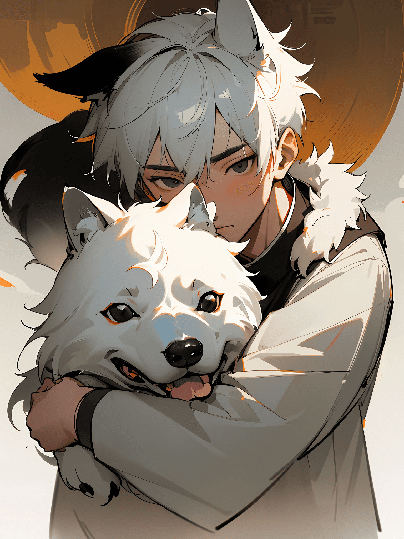 AI generated: Masterpiece, best quality, (Chinese ink painting), (illustration), (1 man), ((cute boyish behind a d...