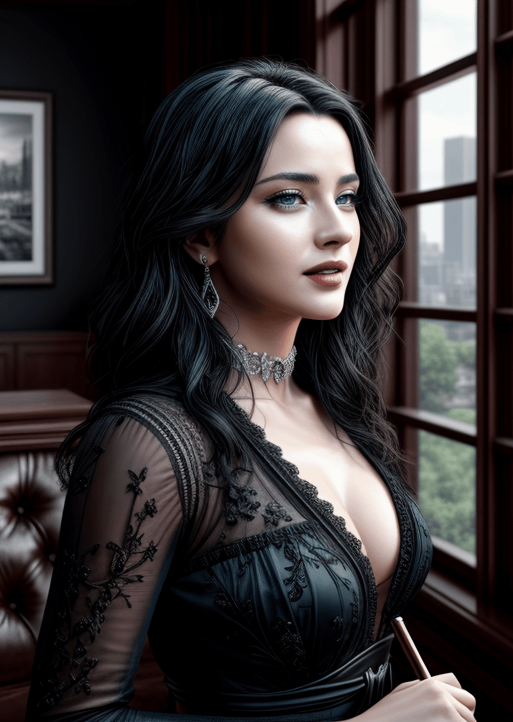 AI generated: (masterpiece, award winning, highest quality:1. 2), solo, black and white image masterpiece, goth, h...