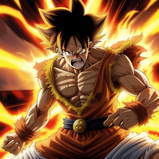 AI generated: "Artistically depict Monkey D. Luffy transformed into Super Saiyan 4, incorporating distinctive elem...