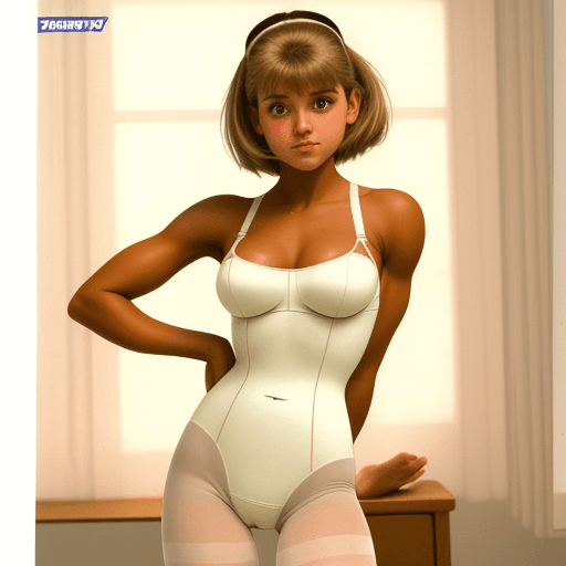 AI generated: Girl wearing a 1990s bodybriefer girdle over pantyhose. her pantyhose are white.