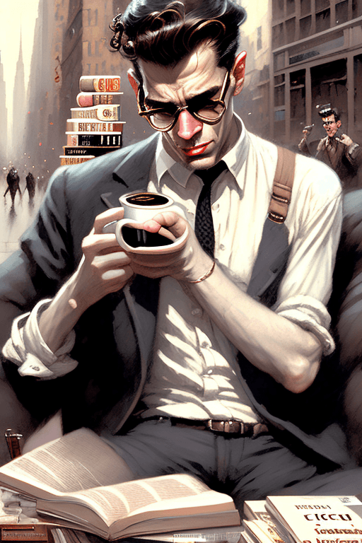 AI generated: Centred Epic, ultra detailed, 1950's male Beatnik in newyork, reading philosophy books and drinking ...