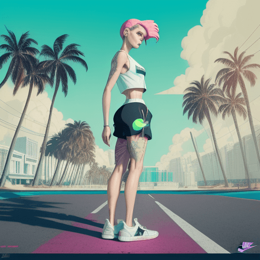 AI generated: pair of sneakers with palm trees in the background, concept art, inspired by Dmitry Levitzky, grimes...