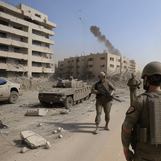 AI generated: israeli defence forces, army, IDF, fighting, military, streets, army, air force, rockets, destroyed ...