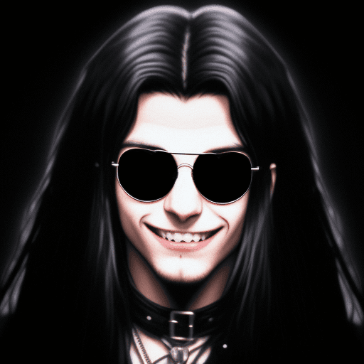 AI generated: face of a young man, 20 years old, long black dirty hair, smiling face, bad boy ::3 large white shar...