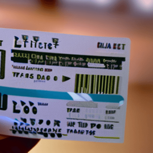AI generated: plane ticket in hand in airplane lounge