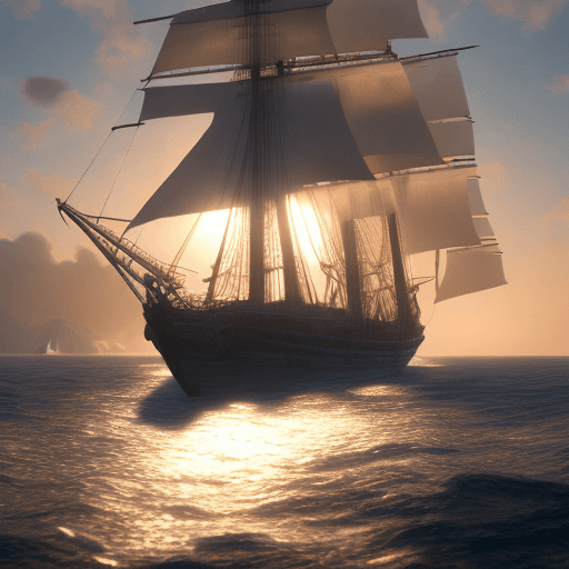 AI generated: Photo of a ultra realistic sailing ship, dramatic light, pale sunrise, cinematic lighting, battered,...