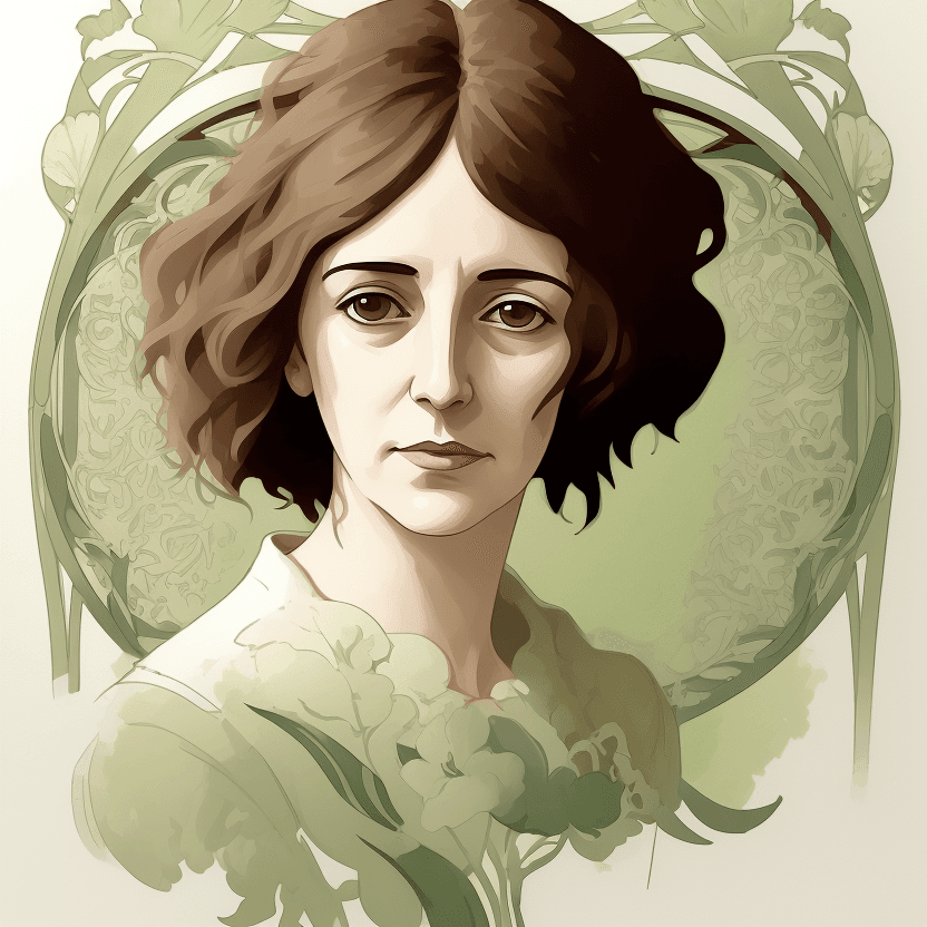 AI generated: Portrait of a Spanish writer Carmen Laforet, in the style of video montages, nature-inspired art nou...