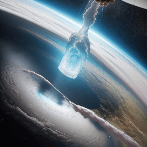 AI generated: Photo of a ultra realistic In a view from space over Mexico, he creates a rain god, who does not all...