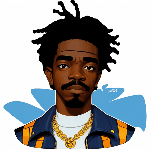 AI generated: Andre 3000 rapper, sticker, content, hip hop, cartoon, contour, vector, white background, detailed