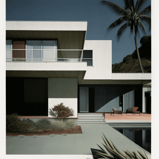 AI generated: mujer obesa del altiplano boliviano Hyper realistic eye level exterior photo of a mid century modern...