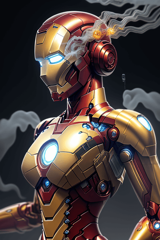 AI generated: iron man steampunk ranslucent women in biomechanical body, liquid cooling, intricate circuits, beaut...