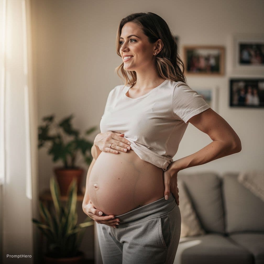 AI generated:  young woman in her room who wants extra attention for her body or her huge pregnancy belly and huge...