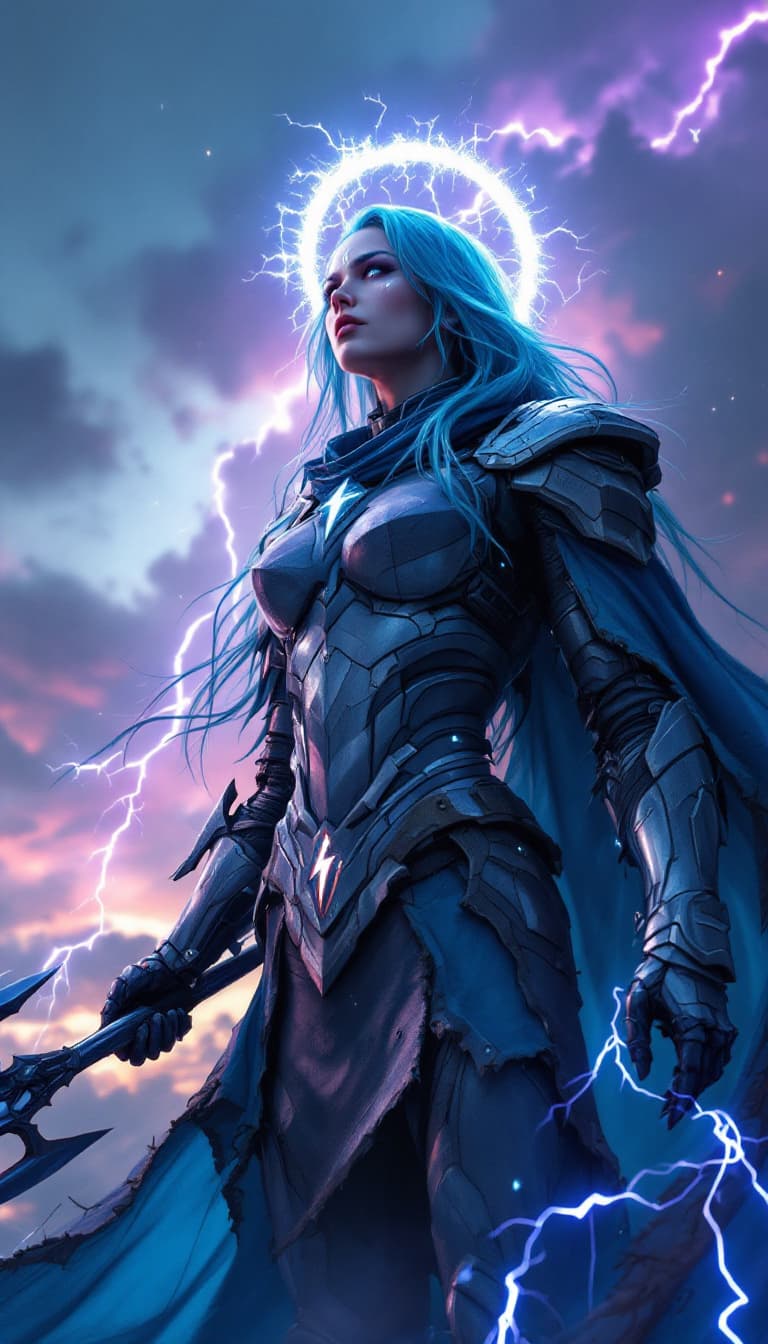 AI generated: A cinematic digital artwork featuring a fearless, female armored figure in a defiant and commanding ...
