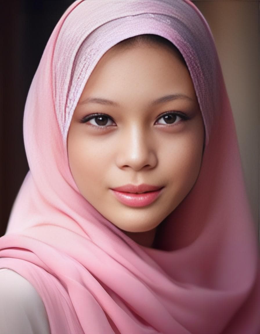 AI generated: Create a realistic style portrait of a gorgeous Turkish muslim women wearing pink color hijab , gorg...