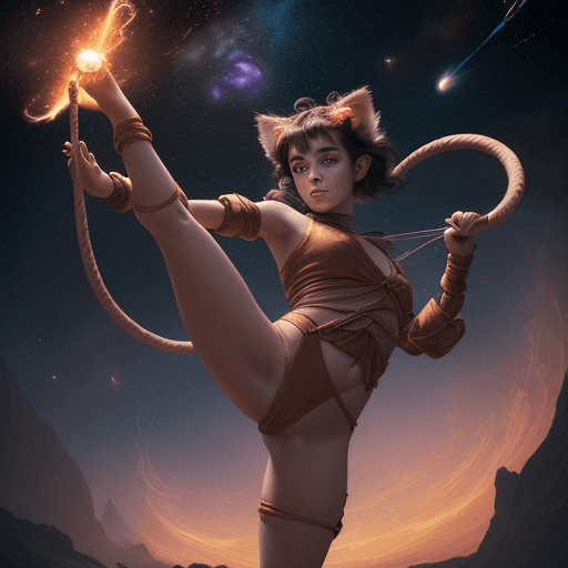 AI generated: cinematic portrait of a young beautiful pretty and cute female with a monkey tail, kitty ears and ca...