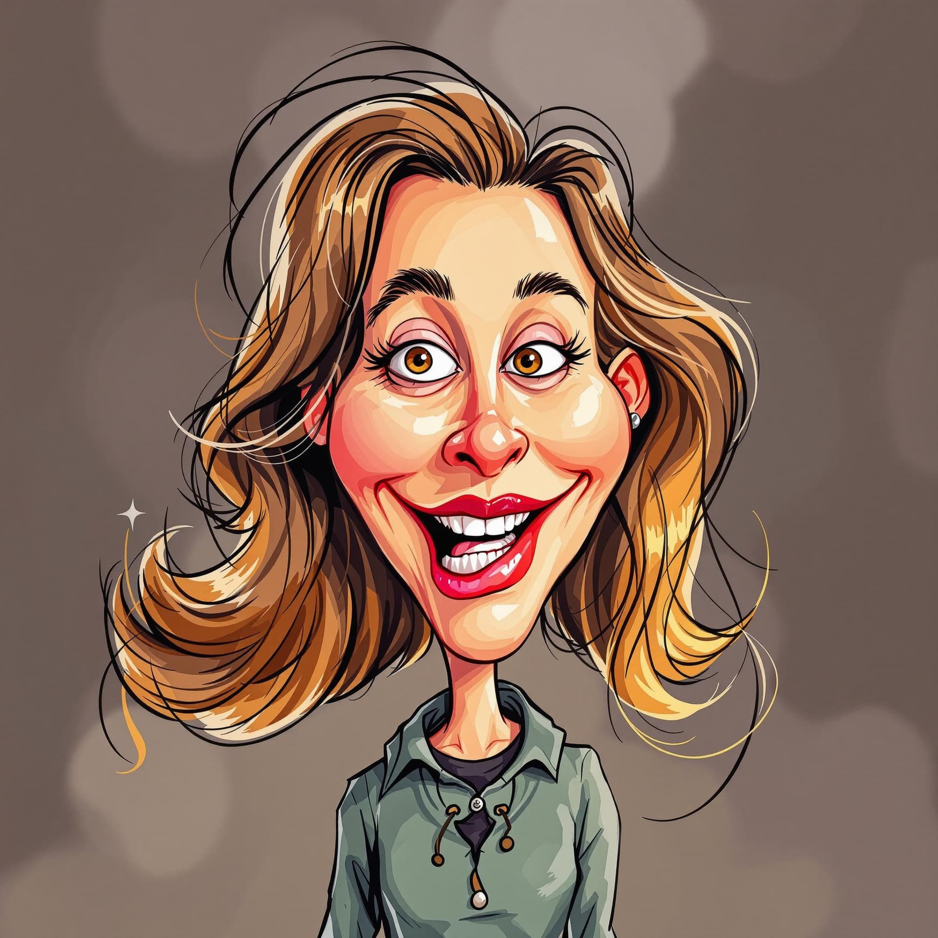 AI generated: female caricature illustration, children's comic book character, hilariously exaggerated features --...