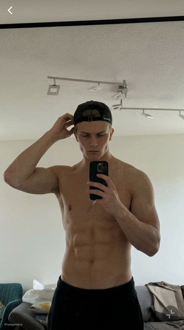 AI generated: Make him shirtless with abs, but not overly exaggerated.