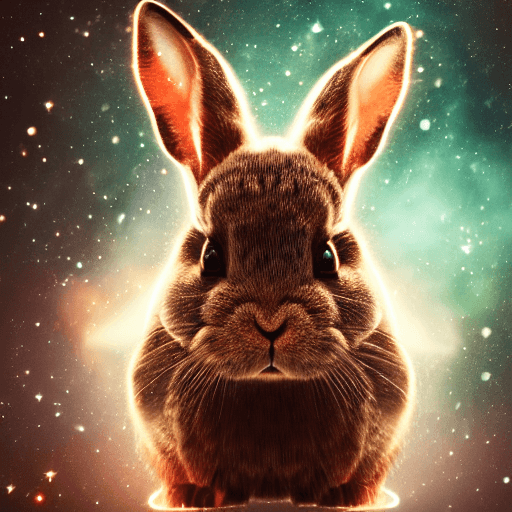 AI generated: galaxies, spirals, space, nebulae, stars, smoke, iridescent, intricate detail, in the shape of a rab...