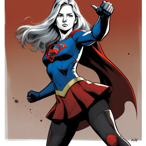 AI generated: a drawing of a supergirl, in the style of adventure pulp, dark white and bronze, mottled, yup'ik art...
