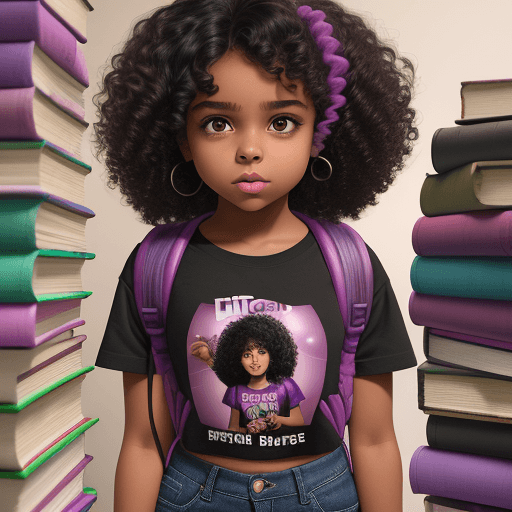 AI generated: realistic high definition image little brown skinned preteen girl with black curly hair standing by ...