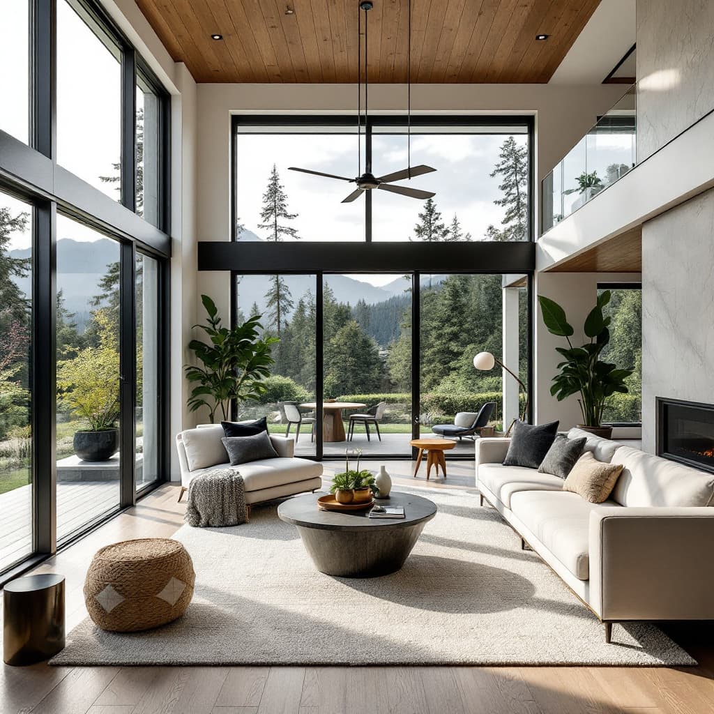 AI generated: A series of vibrant editorial-style photographs capturing the sophisticated interior of a contempora...
