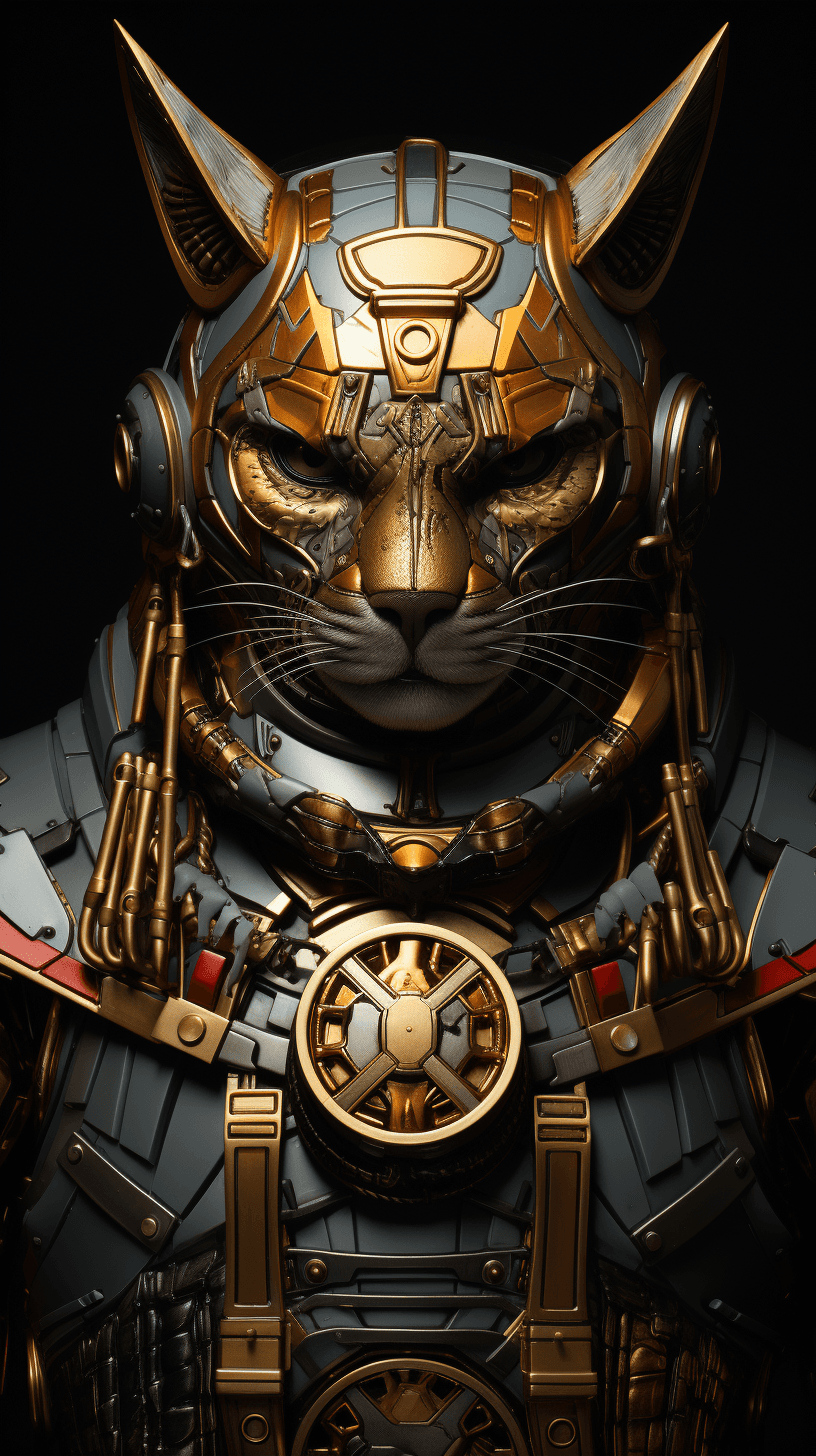AI generated: King Tut Iron Man armor, concept armor, precise, detailed, suprematism,feline animal painting by Fra...