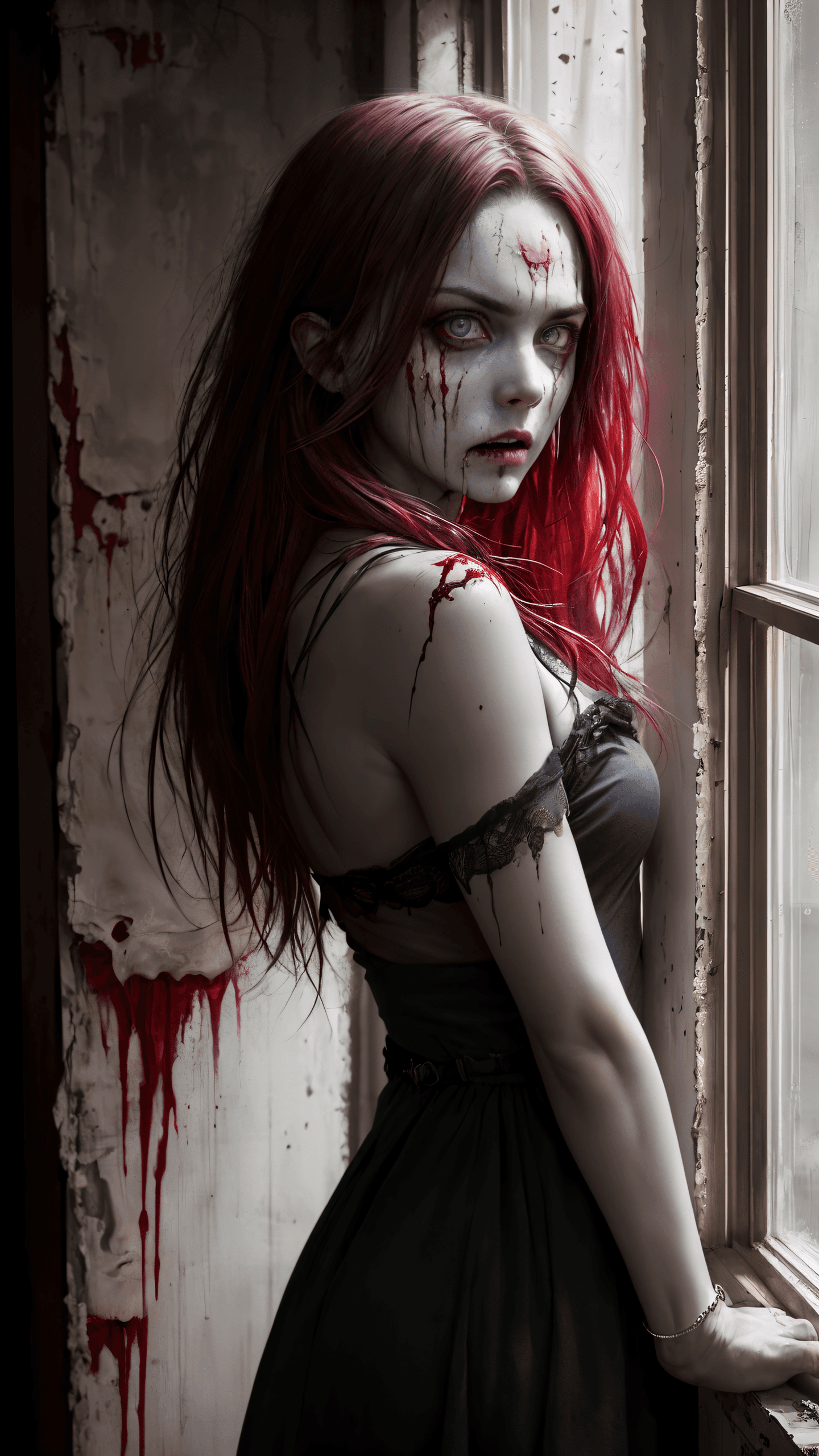 AI generated: (masterpiece award winning , best quality:1.2) , Christian Zombie Vampire, detailed face , grey eyes...
