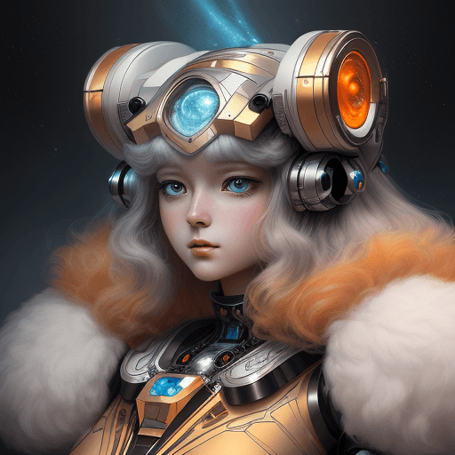 AI generated: scifi fantasy illustration beautiful fluffy robot, in the style of realistic hyper-detailed portrait...