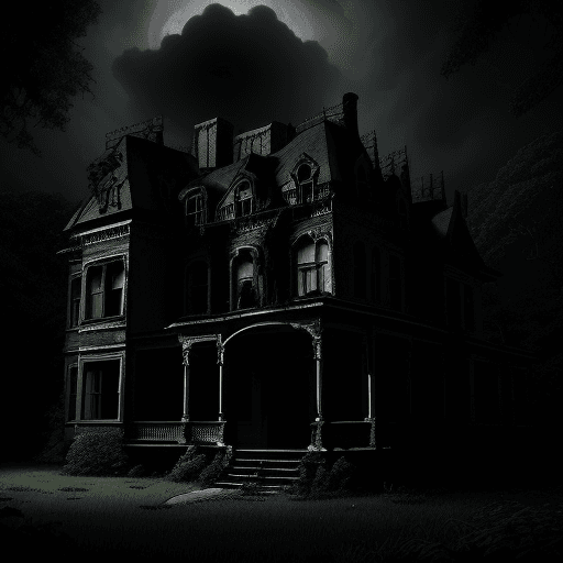 AI generated: The Mansion in the Forest: A decrepit, Victorian-style mansion surrounded by dense, dark forest unde...