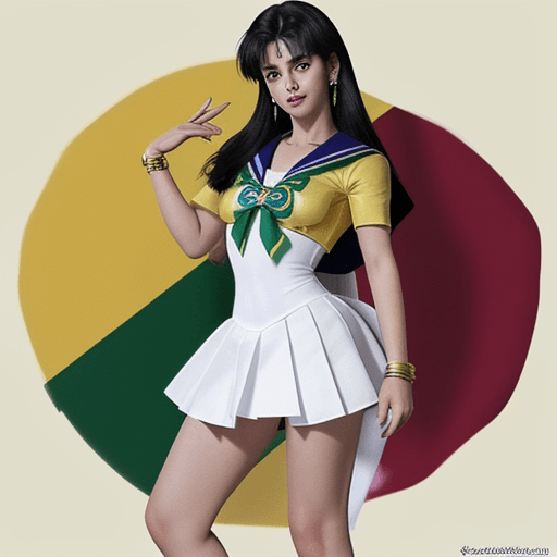 AI generated: Uma imagem do bolsonaro vestido de Sailor Moon, cores da bandeira brasileira, brasil, sfw