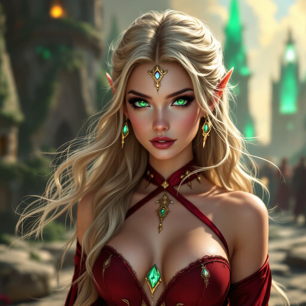 AI generated: ((Full body)), Small, highly detailed (Blood elf from World of Warcraft), alluring pose, dressed in ...