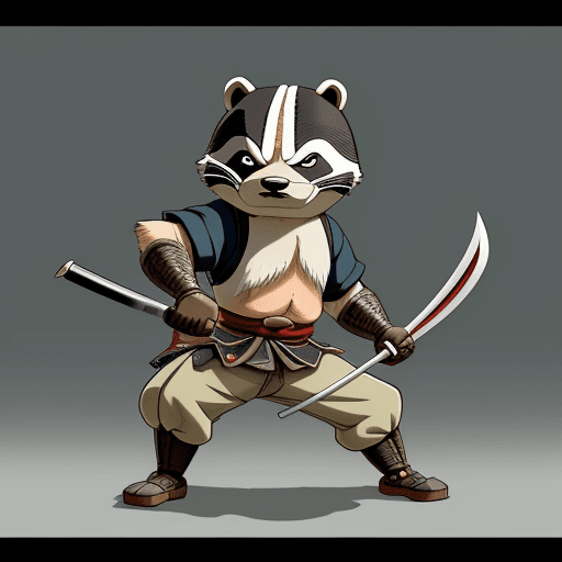AI generated: anthropomorphic badger samurai, art work by Stan Sakai,, art by studio ghibli, intricate artwork by ...