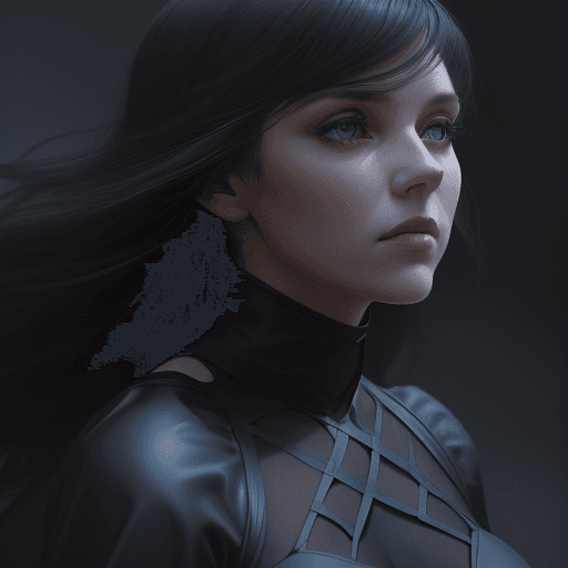 AI generated: a woman poses in a black dress, in the style of soft edges and atmospheric effects, romanesque, pop ...