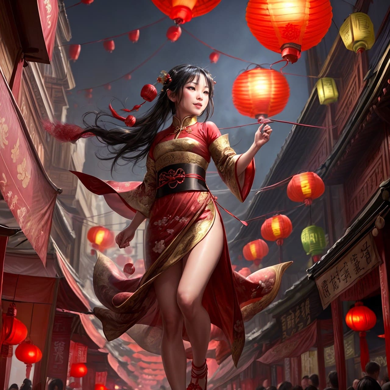 AI generated: epic realistic, ink,HEZI,Chinese New Year elements,Oriental Dragon and Maiden,Chinese Knot,wallpaper...