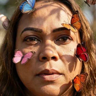 AI generated video: Make the butterflies fly away from the face 