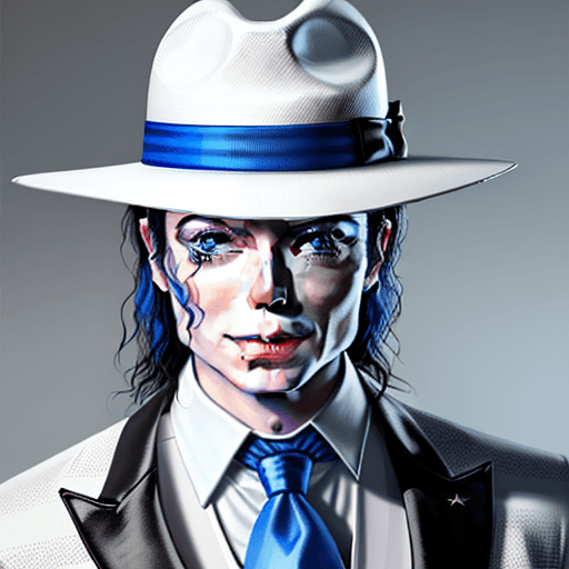 AI generated: Create a hyper-realistic and vibrant portrait of Michael Jackson, just him, in a white suit and hat ...
