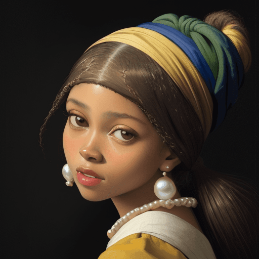 AI generated: The image shows the picture "Girl with a pearl earing" painted by Johannes Vermeer. The girl in the ...